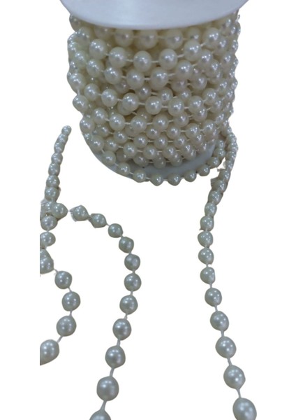 Sıralı Yuvarlak İnci En 1 cm Krem 1 Metre