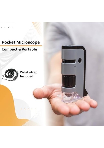 MP-250 Microflip 100-250X LED Işıklı Cep Mikroskobu Akıllı Telefon Digiscoping Adaptör Klipsli, Gri