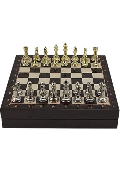 Büyük Boy Metal Klasik Satranç Tk. Parlak ve Ceviz Desenli Sandıklı Mdf TAHTASI(36X36 Cm.)