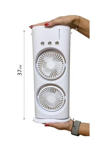 37CM A+ Uzaktan Kumandalı Buharlı Taşınabilir Midi Vantilatör Sağa ve Sola Döner USB Kablolu Masaüstü Kullanımı Kolay Çift Pervane Evde Ofiste Kampta Portatif Klima HR002