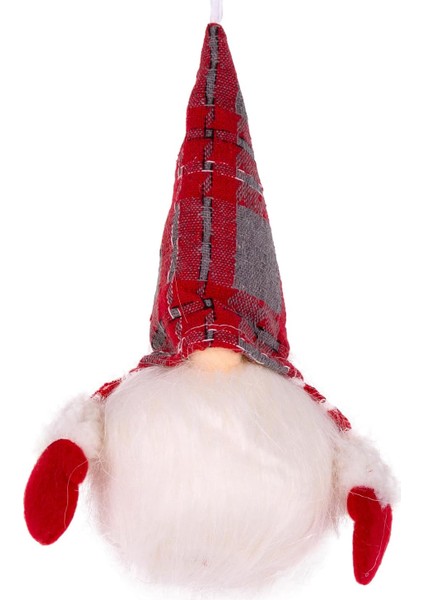 Yılbaşı Süsü Noel Baba Figürü Işıklı Uzun Kollu Kırmızı-Gri 9 x 22 cm .