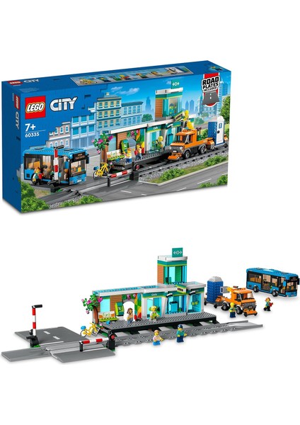 City Tren Istasyonu 60335-7 Yaş ve Üzeri Çocuklar Için Demiryolu Kamyonu, Otobüs ve Hemzemin Geçit Içeren Oyuncak Yapım Seti (907 Parça)