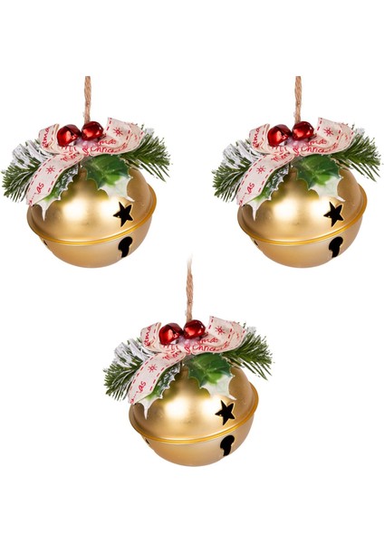 Yılbaşı Ağaç Süsü Çıngıraklı Yılbaşı Topu 3'lü Set Gold 8 cm .