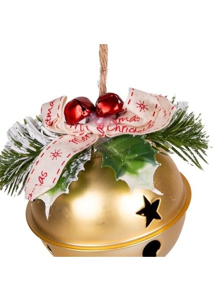Yılbaşı Ağaç Süsü Çıngıraklı Yılbaşı Topu 3'lü Set Gold 8 cm .