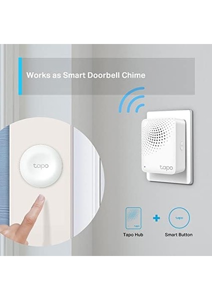 Tapo H100, Tapo Akıllı Hub, Tapo Akıllı Anahtar, Düğme ve Sensörle Çalışır, 64 Cihaz Bağlanabilir, 19 Zil Sesi Seçeneği, Kablolama Gerekmez
