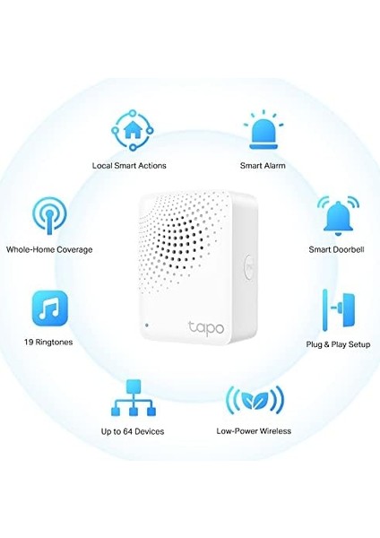 Tapo H100, Tapo Akıllı Hub, Tapo Akıllı Anahtar, Düğme ve Sensörle Çalışır, 64 Cihaz Bağlanabilir, 19 Zil Sesi Seçeneği, Kablolama Gerekmez
