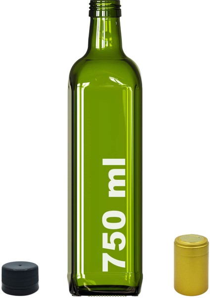 750 ml Yeşil Maraska Kilitli Yağdanlık Kapaklı ve Kapüşonlu Köşeli 750 cc Boş Cam Şişe 1 Adet