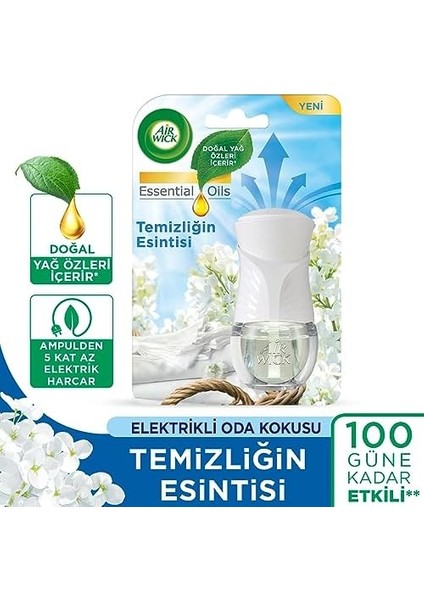 Wick Le Elektrikli Oda Kokusu Temizliğin Esintisi Kit (Cihaz + Yedek Şişe) + Bahar Çiçekleri Yedek Şişe
