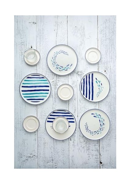 Seramik Marin 18 Parça 6 Kişilik Özel Tasarım Hand Made Stackable Kahvaltı Çay Seti