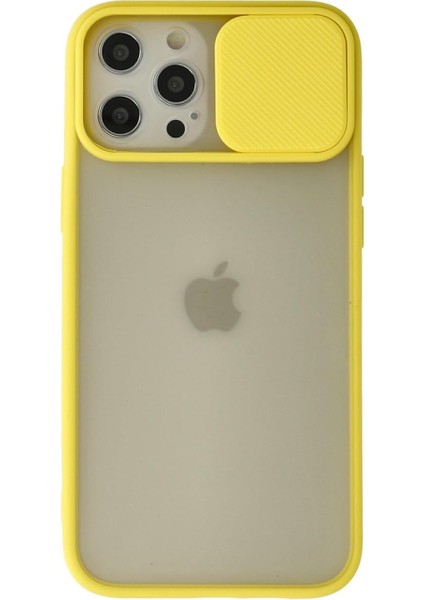 Apple iPhone 12 Pro Max Kılıf Kamera Sürgülü Silikon - Sarı (Sarı)