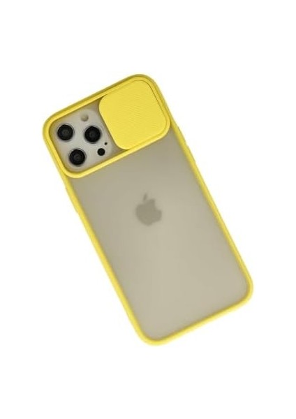 Apple iPhone 12 Pro Max Kılıf Kamera Sürgülü Silikon - Sarı (Sarı)