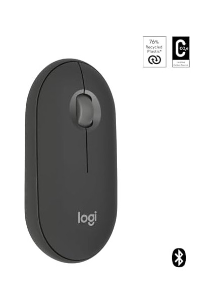 M350S Pebble Mouse 2 Ince Bluetooth Kablosuz Mouse, Taşınabilir, Hafif, Özelleştirilebilir Tuş, Sessiz Tıklama, Windows, Macos, Ipados, Android, Chrome Işletim Sistemleri, Easy-Switch, Siyah