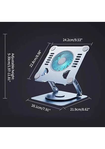 Soğutuculu Notebook ve Laptop Stand Yüksekliği Ayarlanabilir Fanlı Tutucu 10-17 Inç Notebooklar ile Uyumlu 360 Derece DÖNER Tok Alüminyum Alaşımlı Katlanır CZY524 (CZY524 - Silver)