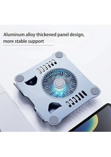 Soğutuculu Notebook ve Laptop Stand Yüksekliği Ayarlanabilir Fanlı Tutucu 10-17 Inç Notebooklar ile Uyumlu 360 Derece DÖNER Tok Alüminyum Alaşımlı Katlanır CZY524 (CZY524 - Silver)