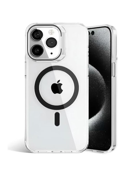 Apple iPhone 15 Pro Max Için Ultimate Serisi Magsafe ile Uyumlu Kesinlikle Sararmayan Ultra Şeffaf Kristal Berraklığında Akrilik Sert Kılıf Metal Tuşlar ve Güçlü Manyetik Kılıf (Siyah)