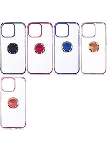 Apple iPhone 13 Pro Max Kılıf 4 Köşe Renkli Yüzüklü Gess Silikon Siyah