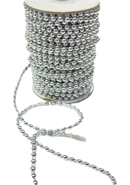 Dikilebilir Sıralı İnci Tekli En 1 cm Gümüş 1 Metre