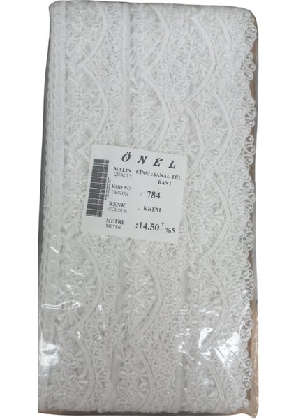 Dantel Polyester Sanal Tül Bant Krem 14,50 Metre En 3 cm ON-784-KR