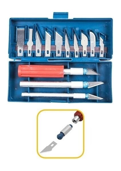 Buffer® Zanaat 16 Parça Hobi Gravür Ahşap Heykel Çömlek Oyma Şekil Verme 13 Maket Bıçak Neşter Seti