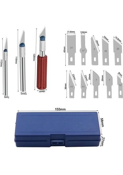 Buffer® Zanaat 16 Parça Hobi Gravür Ahşap Heykel Çömlek Oyma Şekil Verme 13 Maket Bıçak Neşter Seti