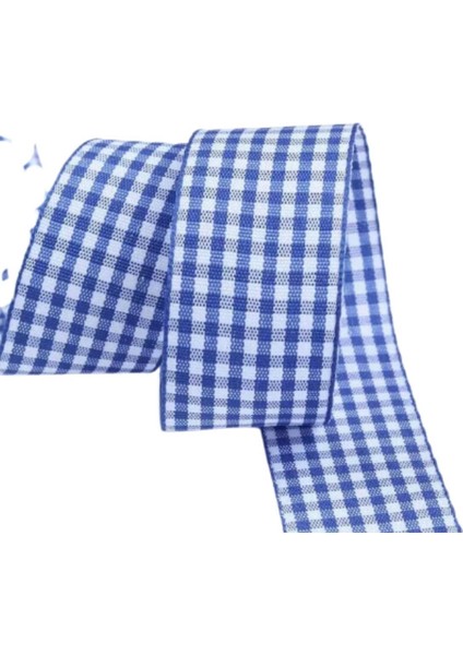 Tafta Ekoseli Kurdele 25 mm Indigo 10 Metre