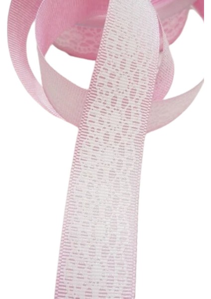 Tafta Dantel Görünümlü Kurdele Pembe 25 mm 5 Metre