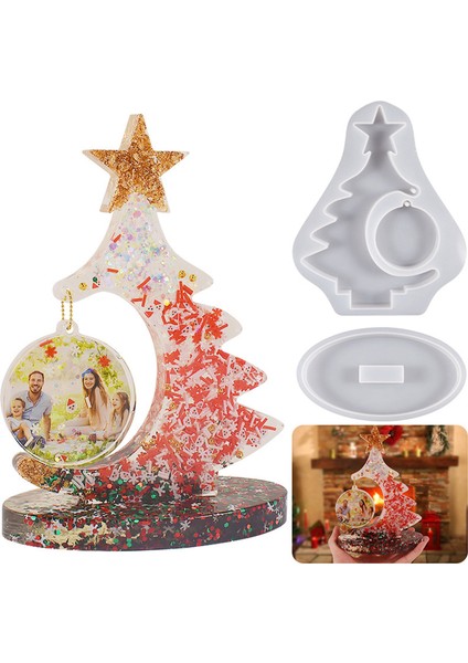 Epoksi Reçine Silikon Yılbaşı Noel Çam Ağacı Fotoğraf Çerçevesi Dekoratif Resimlik Kalıbı