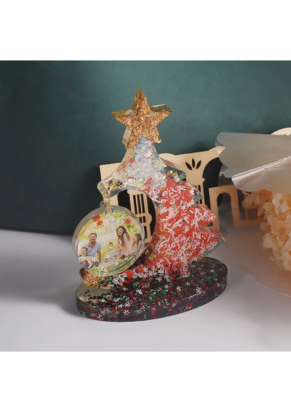 Epoksi Reçine Silikon Yılbaşı Noel Çam Ağacı Fotoğraf Çerçevesi Dekoratif Resimlik Kalıbı
