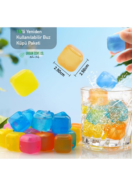 . - Renkli Küp Şeklinde Buz Küpleri, 15’li Paket / Yeniden Kullanılabilir / Bpa Içermez modelleri