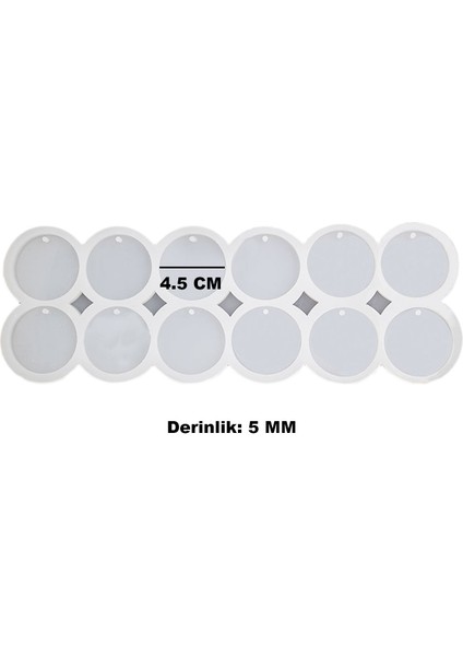 Epoksi Reçine Silikon Kalıp Çoklu Yuvarlak Delikli Anahtarlık Kalıbı 4.5 cm 12 Li