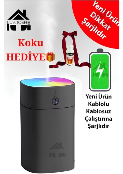 YENİ ŞARJLI H2O Şarjlı Humidifier 400 ml Ultrasonik Hava Nemlendirici Buhar Makinesi ve Aroma Difüzörü H2O