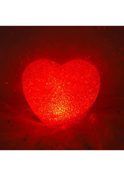 LED Işıklı Kırmızı Kalp Gece Lambası Buzlu Cam Dokusu Kristalize Yüzey Romantik Hediye