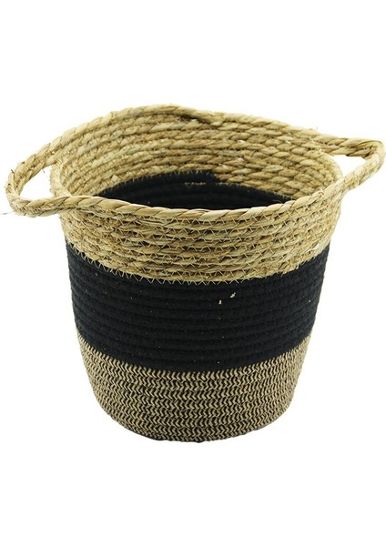 2ın1=ip Örgülü - Hasırçift Kulplu Sepet - Organizer Ç-TABAN:17CM--AĞIZ:24CM - Y: 22CM (4604)