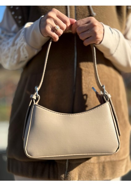 Açık Vizon Kadın Baget Ayarlanabilir Askılı Şık El ve Omuz Çantası fırsatları