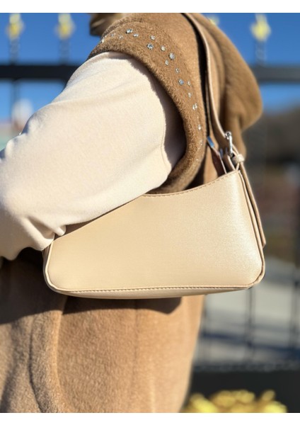 Açık Vizon Kadın Baget Ayarlanabilir Askılı Şık El ve Omuz Çantası indirimleri