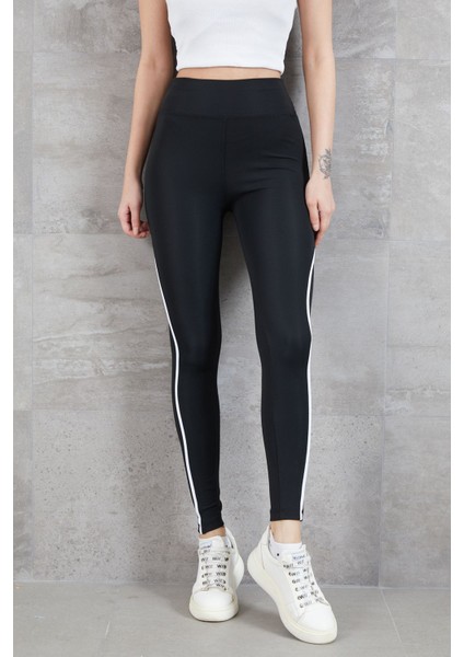 Ince Şeritli Yüksek Bel Toparlayıcı Tayt %100 Pamuk Siyah Pantolon fiyatları