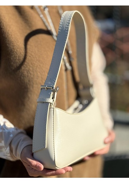 Krem Kadın Baget Ayarlanabilir Askılı Şık El ve Omuz Çantası indirimleri