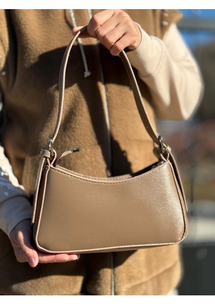 Koyu Vizon Kadın Baget Ayarlanabilir Askılı Şık El ve Omuz Çantası