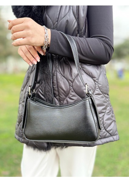 Siyah Kadın Baget Ayarlanabilir Askılı Şık El ve Omuz Çantası indirimleri