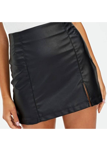 Yırtmaçlı Deri Mini Etek modelleri