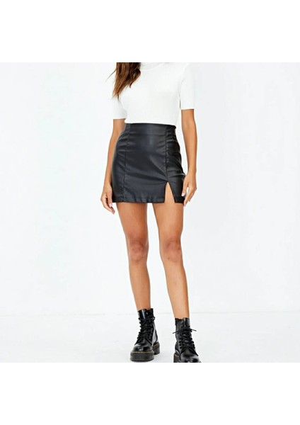 Yırtmaçlı Deri Mini Etek indirimleri