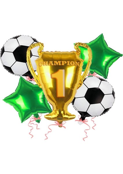 Şampiyon Kupası Futbol Topu Şekilli Folyo Balon 5 Li Set