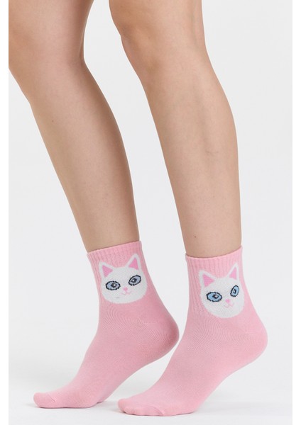 4 Çift Kedi Desenli Unisex Spor Kolej Çorap Seti - Sevimli ve Rahat Günlük Çoraplar