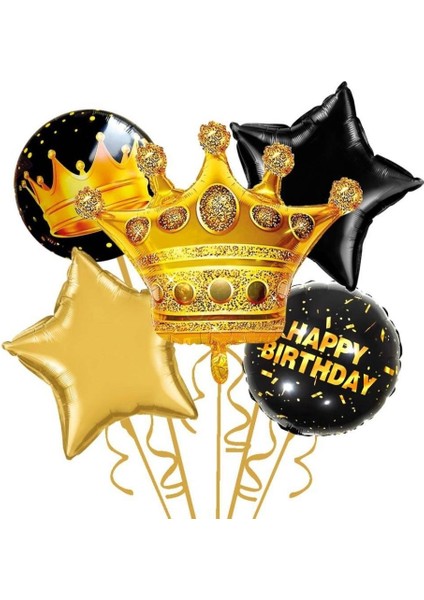 Gold Kral Tacı Şekilli Folyo Balon 5 Li Set