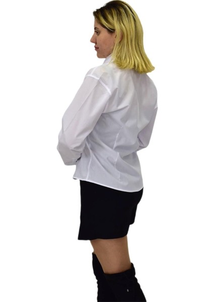 Kadın Beyaz Belden Oturtmalı Silim Fit Gömlek Vsrlıs indirimleri