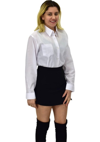 Kadın Beyaz Belden Oturtmalı Silim Fit Gömlek Vsrlıs