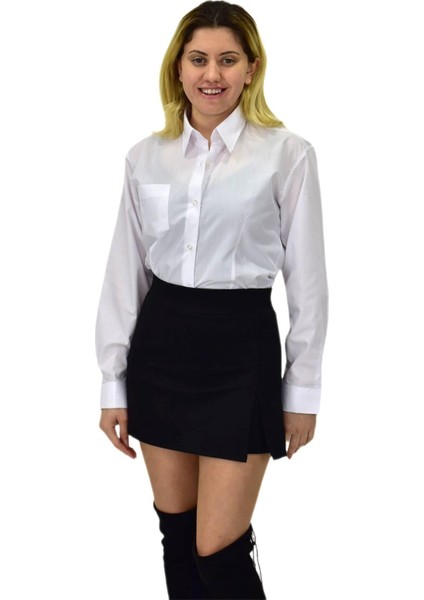 Kadın Beyaz Belden Oturtmalı Silim Fit Gömlek Vsrlıs