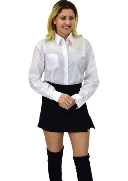 Kadın Beyaz Belden Oturtmalı Silim Fit Gömlek Vsrlıs