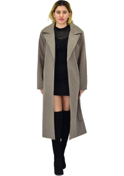 Kadın Çizgili Uzun Kaşe Kaban BGL-ST04118