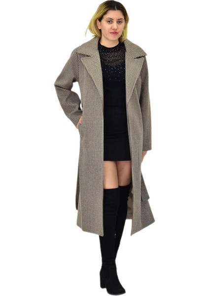 Kadın Çizgili Uzun Kaşe Kaban BGL-ST04118 modelleri